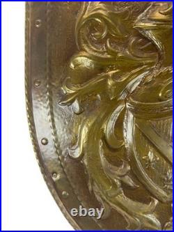 Vintage French Repoussé Copper Heraldic Shield Coat of Arms Wall Plaque