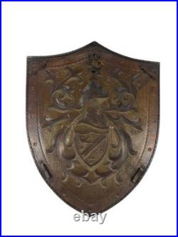 Vintage French Repoussé Copper Heraldic Shield Coat of Arms Wall Plaque