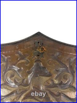 Vintage French Repoussé Copper Heraldic Shield Coat of Arms Wall Plaque