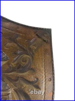 Vintage French Repoussé Copper Heraldic Shield Coat of Arms Wall Plaque