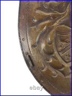 Vintage French Repoussé Copper Heraldic Shield Coat of Arms Wall Plaque