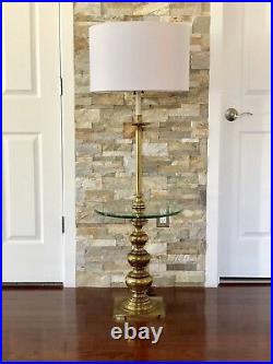 Vintage Mid Century Brass Stiffel Floor, Vintage Stiffel Brass Floor Lamp With Glass Table
