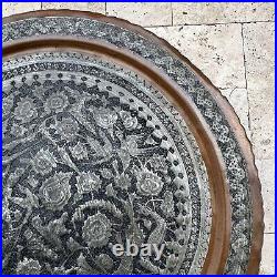 Vintage Moroccan Style Brass Zinc Overlay Tray 22 3/4'' Decorative