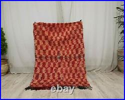 Vintage Moroccan Tribal Handmade Rug 3'2x4'6 Checkered Berber Faded Red Wool Rug