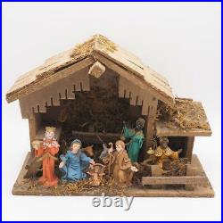 Vintage Nativity Resin Plastic Figures Christmas with Wood Manger