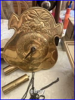 Vintage Ornate Brass Repousse Wall Clock & Weights