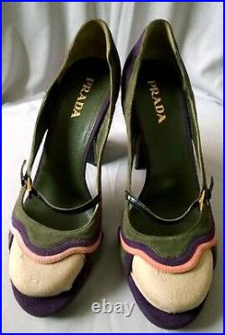 Vintage PRADA Fairy Collection Wave Heel Purple Green Pink Shoes Sz 38 1/2