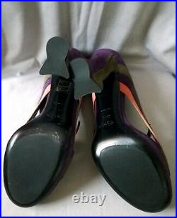 Vintage PRADA Fairy Collection Wave Heel Purple Green Pink Shoes Sz 38 1/2