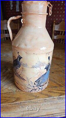 Vintage Painted Milk Dairy Jug Quail and Grouse Antique Artisan Rare Container