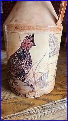 Vintage Painted Milk Dairy Jug Quail and Grouse Antique Artisan Rare Container