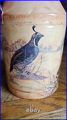 Vintage Painted Milk Dairy Jug Quail and Grouse Antique Artisan Rare Container