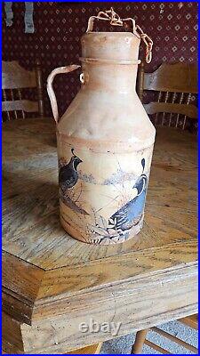 Vintage Painted Milk Dairy Jug Quail and Grouse Antique Artisan Rare Container