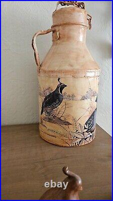 Vintage Painted Milk Dairy Jug Quail and Grouse Antique Artisan Rare Container