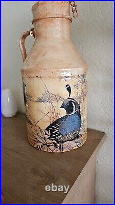 Vintage Painted Milk Dairy Jug Quail and Grouse Antique Artisan Rare Container