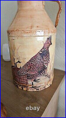 Vintage Painted Milk Dairy Jug Quail and Grouse Antique Artisan Rare Container