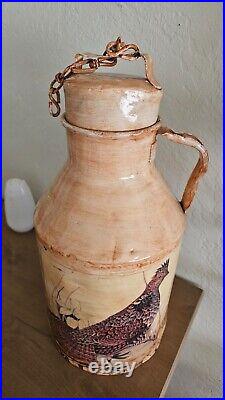 Vintage Painted Milk Dairy Jug Quail and Grouse Antique Artisan Rare Container