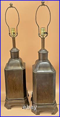 Vintage Pair of Bronzed Antique Brass Oriental Tea Caddy Canister Table Lamps