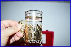 Vintage Persian Arcoroc 20 PC Golden Tea Set Glasses Cups Sugar Bowl Teaspoons