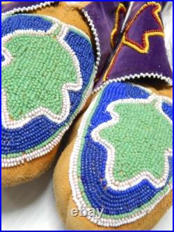 Vintage Prairie Potawatami Indian Beaded + Ribbonwork Moccasins Xlnt + Buy Now