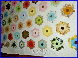 Vintage Quilt Flower Garden 86x106 100% Cotton Hand Quilted 100% Stitched