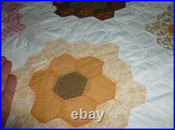 Vintage Quilt Flower Garden 86x106 100% Cotton Hand Quilted 100% Stitched