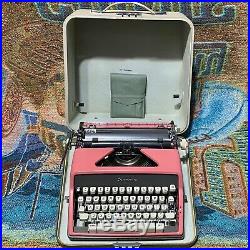 Vintage Rare Pink Olympia Deluxe SM7 Portable Typewriter with Case Works Great