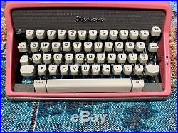Vintage Rare Pink Olympia Deluxe SM7 Portable Typewriter with Case Works Great