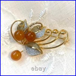 Vintage Silver & Gold Agate Brooch Antique Flower Jewelry