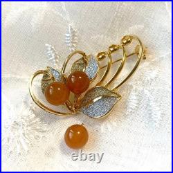 Vintage Silver & Gold Agate Brooch Antique Flower Jewelry