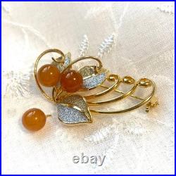 Vintage Silver & Gold Agate Brooch Antique Flower Jewelry