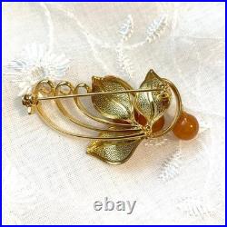 Vintage Silver & Gold Agate Brooch Antique Flower Jewelry