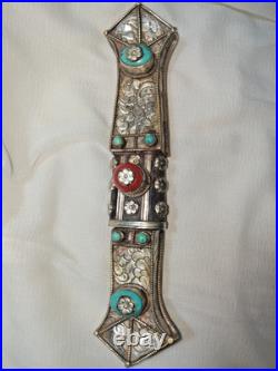 Vintage Tibetan Dagger Knife Ornate Sheath Turquoise Coral Style Collectible