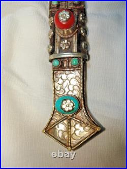 Vintage Tibetan Dagger Knife Ornate Sheath Turquoise Coral Style Collectible