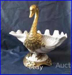 Vintage Vase Swan Porcelain Bowl Candy Bronze Sign Decor Homea Art Rare Old 20th