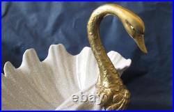 Vintage Vase Swan Porcelain Bowl Candy Bronze Sign Decor Homea Art Rare Old 20th