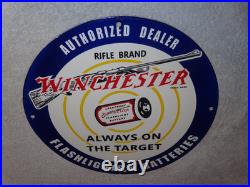 Vintage Winchester Rifle Gun Dealer & Target 11 3/4 Porcelain Metal Bullet Sign