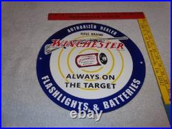 Vintage Winchester Rifle Gun Dealer & Target 11 3/4 Porcelain Metal Bullet Sign