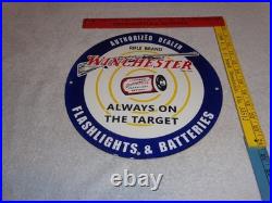 Vintage Winchester Rifle Gun Dealer & Target 11 3/4 Porcelain Metal Bullet Sign