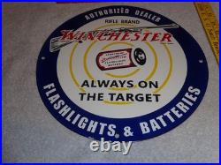 Vintage Winchester Rifle Gun Dealer & Target 11 3/4 Porcelain Metal Bullet Sign