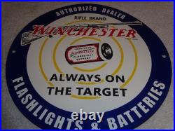 Vintage Winchester Rifle Gun Dealer & Target 11 3/4 Porcelain Metal Bullet Sign