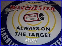 Vintage Winchester Rifle Gun Dealer & Target 11 3/4 Porcelain Metal Bullet Sign