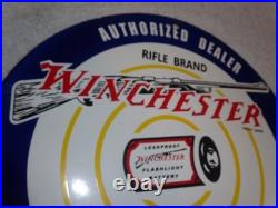 Vintage Winchester Rifle Gun Dealer & Target 11 3/4 Porcelain Metal Bullet Sign