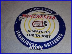 Vintage Winchester Rifle Gun Dealer & Target 11 3/4 Porcelain Metal Bullet Sign