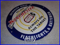 Vintage Winchester Rifle Gun Dealer & Target 11 3/4 Porcelain Metal Bullet Sign