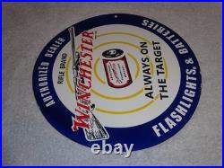 Vintage Winchester Rifle Gun Dealer & Target 11 3/4 Porcelain Metal Bullet Sign