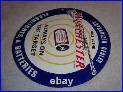 Vintage Winchester Rifle Gun Dealer & Target 11 3/4 Porcelain Metal Bullet Sign