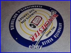 Vintage Winchester Rifle Gun Dealer & Target 11 3/4 Porcelain Metal Bullet Sign