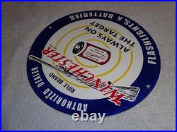 Vintage Winchester Rifle Gun Dealer & Target 11 3/4 Porcelain Metal Bullet Sign