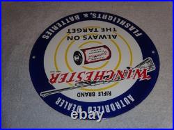 Vintage Winchester Rifle Gun Dealer & Target 11 3/4 Porcelain Metal Bullet Sign