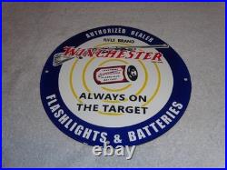 Vintage Winchester Rifle Gun Dealer & Target 11 3/4 Porcelain Metal Bullet Sign
